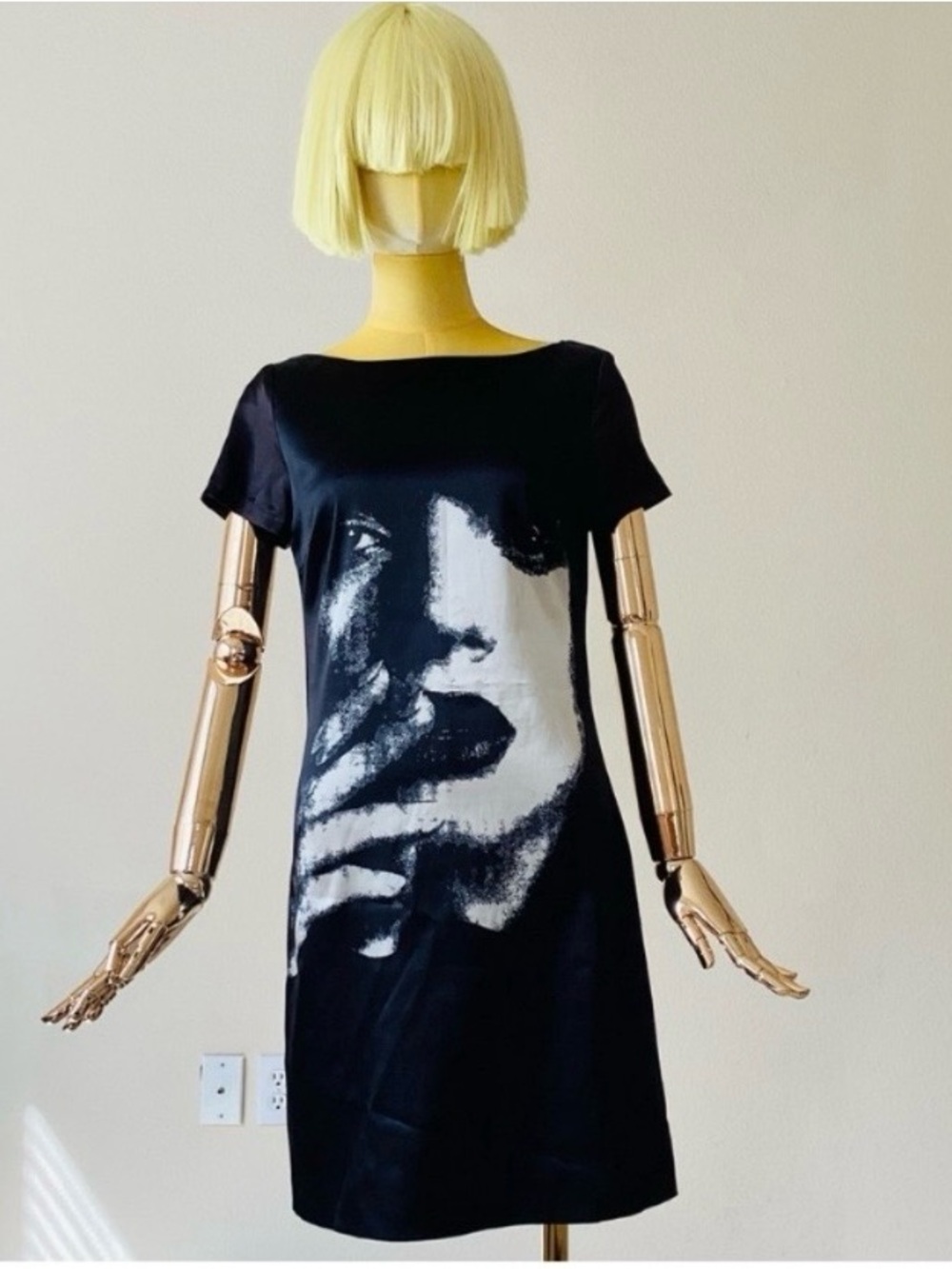 Zara Black Portrait Print Short Sleeve Shift Dress SZ S - Picture 6 of 6
